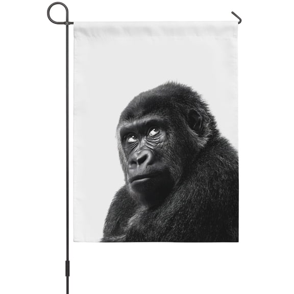 Gorilla Portrait House Flags For Outdoor, Animal Minimalist Modern Black White Small Double Side Yard Flags Weather Proof House Decor for Lawn Outside Holiday 28 x 40 Inches