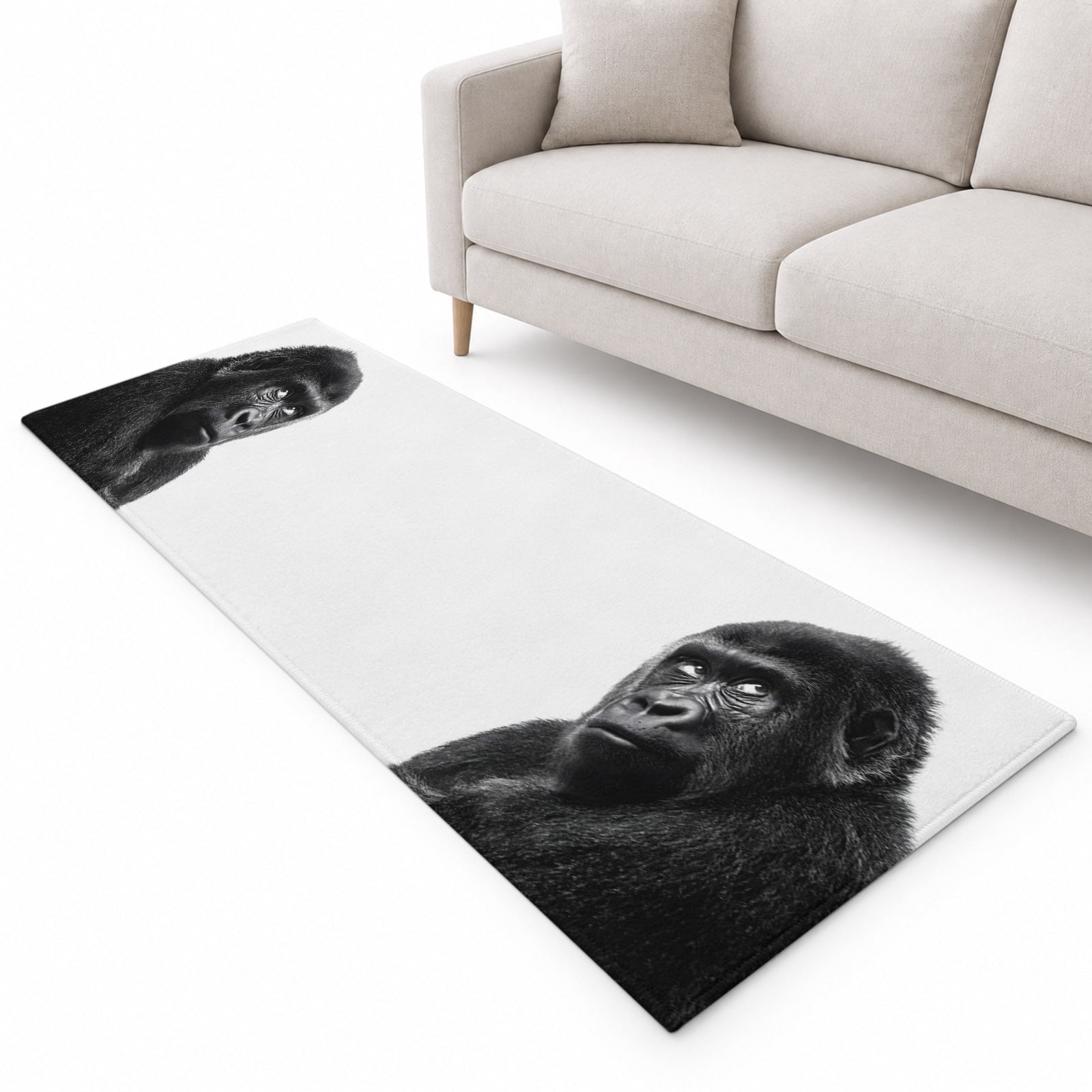 Gorilla Portrait Runner Rug 2.6'x10', Minimalist Modern Black White ...