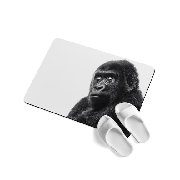 Gorilla Portrait Soft Diatomaceous Earth Mat, Animal Minimalist Modern Black White Absorbent Bath Mat Non Slip Rubber Backed Quick Dry Doormat Fit Under Door for Bathroom Kitchen 24"x36"