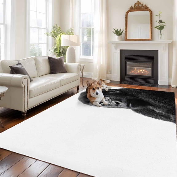 Gorilla Portrait Washable Area Rug 5x7 Animal Minimalist Modern Black White Low-Profile Large Area Rugs with Non Slip Backing Indoor Floor Carpet for Entrance Living Room Bedroom Home Office