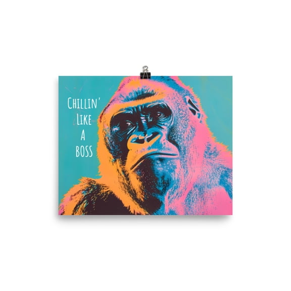 Gorilla Poster Print Maximalist Design Chillin Like A Boss Wall Art (8″×10″)