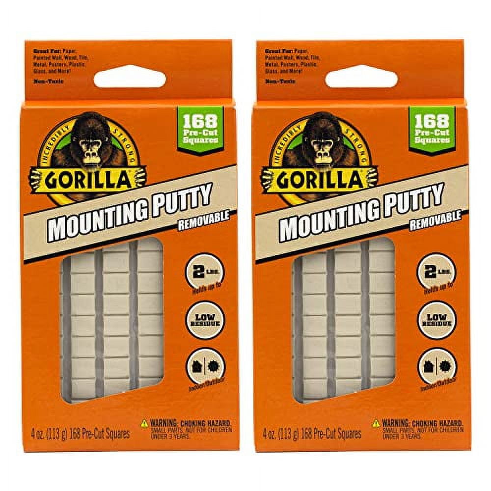 Gorilla Removable Mounting Putty, 168 Pre-Cut Squares, Off White (Pack of  2) 