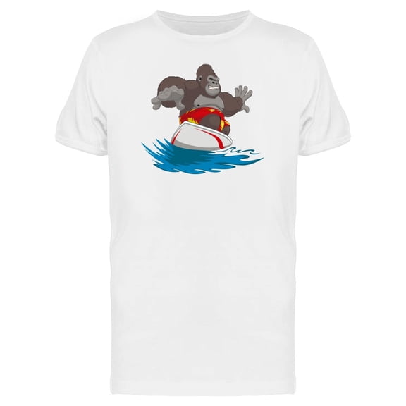 Gorilla Riding Surfboard T-Shirt Men -Image by Shutterstock, Male Medium