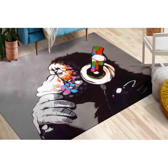 Gorilla Rug, Thin Rug, Outdoor Rug, Thinking Monkey Rug, Custom Rug, Wall Hanging Rug, Stair Rug, Banksy Rug, Banksy Monkey Rug, Kitchen Rug, 2'x3' - 60x90 cm
