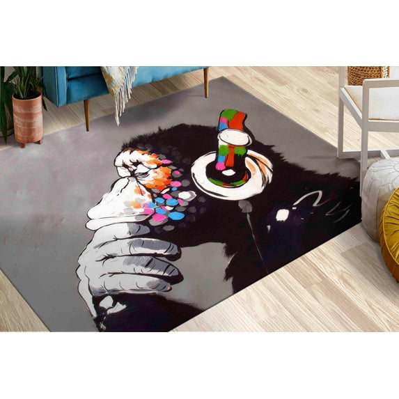 Gorilla Rug, Thin Rug, Outdoor Rug, Thinking Monkey Rug, Custom Rug, Wall Hanging Rug, Stair Rug, Banksy Rug, Banksy Monkey Rug, Kitchen Rug, 3.9'x5.9' - 120x180 cm