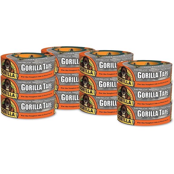 Gorilla Silver Duct Tape, 1.88" x 35 yd, Silver, Pack of 12
