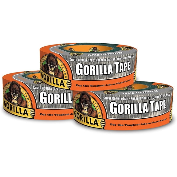 Gorilla Silver Duct Tape, 1.88" x 35 yd, Silver, Pack of 3