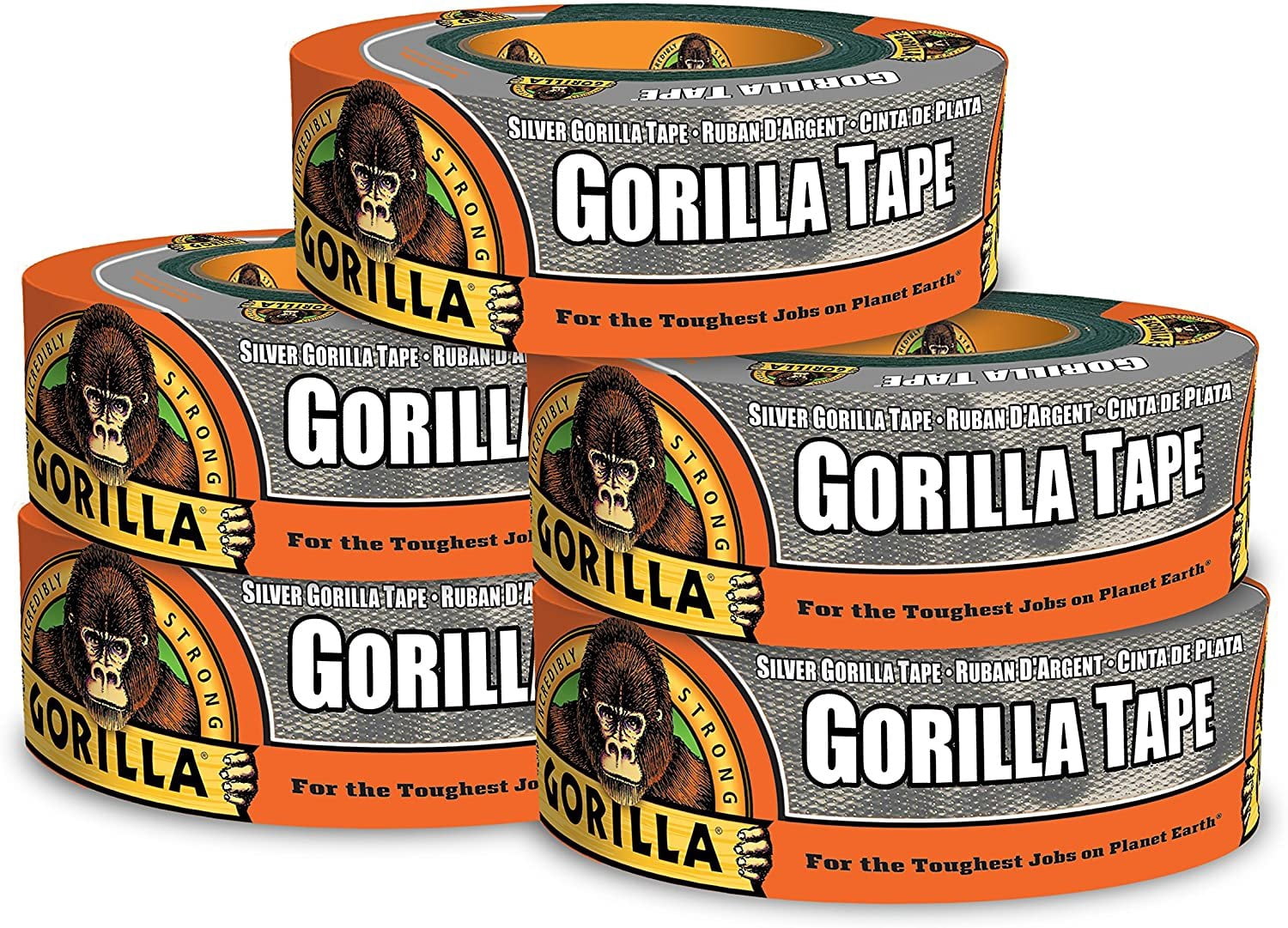 Gorilla Glue Gorilla Silver Duct Tape, 1.88" x 35 yd, Silver, Pack of 5 — Residential Use, Standard Application