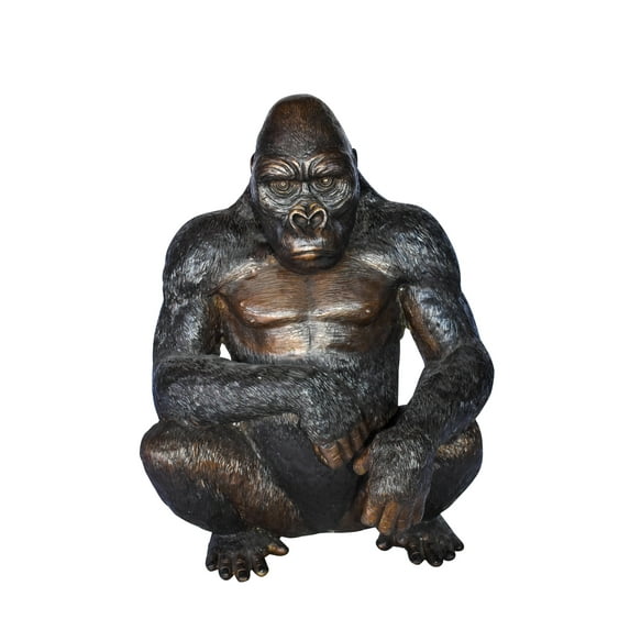Gorilla Sitting Detailed and Impressive Bronze Statue Size: 22" x 16" x 30"H