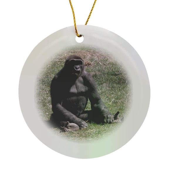 3drose, Gorilla Sticking His Tongue Out, Circle Porcelain Ornament