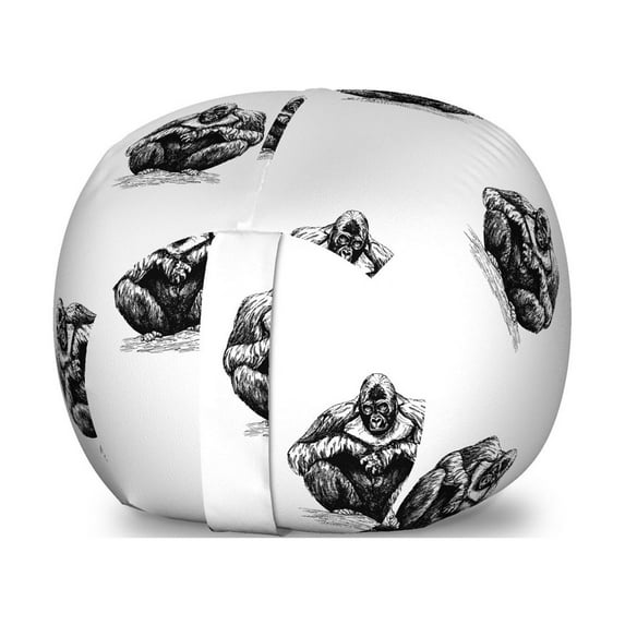 Gorilla Storage Toy Bag Chair, Sketchy Grunge Style Monochrome Repetitive Pattern of Silhouettes, Stuffed Animal Organizer Washable Bag, Small Size, Charcoal Grey and White, by Ambesonne