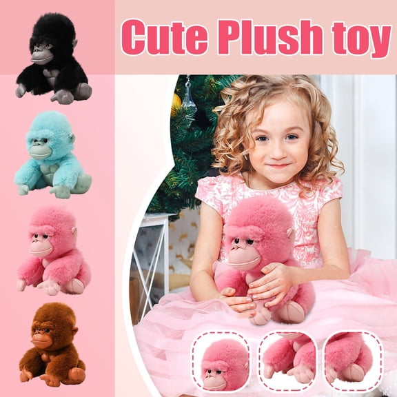 Gorilla Stuffed Animal, Plush Stuffed Animals, 8 in, Pink Coat, Huggable Figure, Gift Giving, Holiday Surprises, 1 Pc