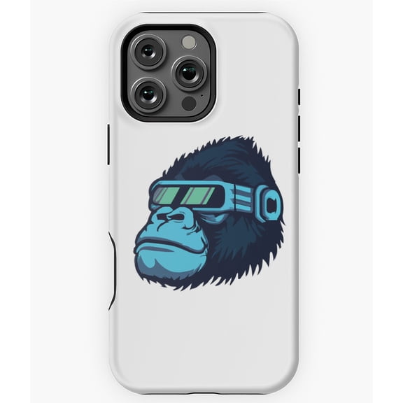 Gorilla Stylish Futuristic Blue Neon Phone Case for iPhone 16 15 14 13 12 11 Pro Max