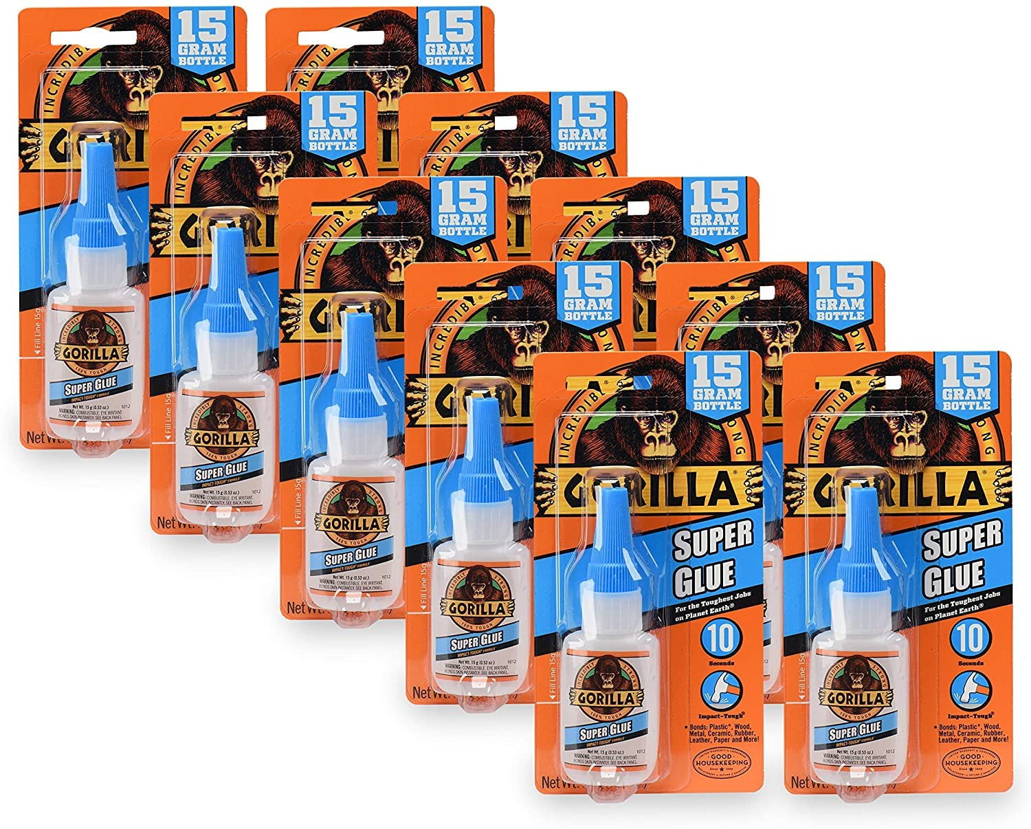 Gorilla Glue Gorilla Super Glue 15 Gram, Clear, Pack of 10 — Residential Use, Standard Application