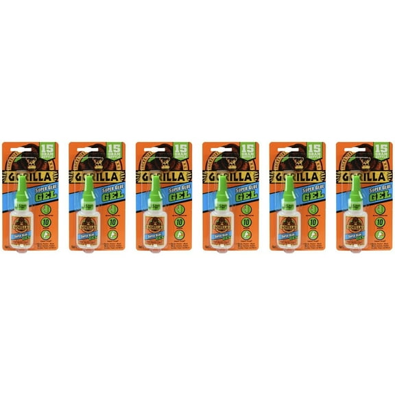 Gorilla Super Glue Gel, 15 Gram, Clear, 6 Pack