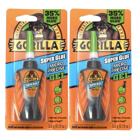 Gorilla Super Glue Micro Precise Gel 2 Pack No Run Control Fast Setting