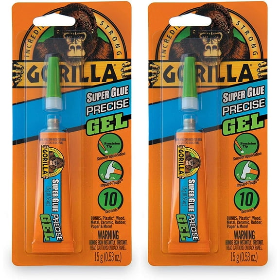 Gorilla Super Glue Precise Gel, 15g, Clear, Pack of 2