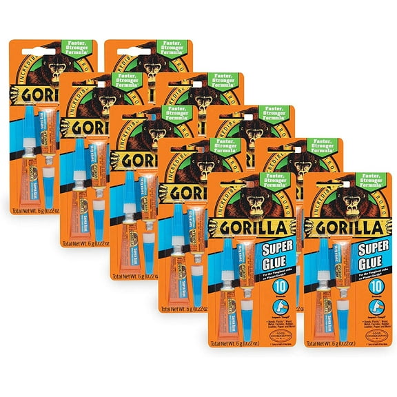 Gorilla Super Glue, Two 3 Gram Tubes, Clear, 10 Pack