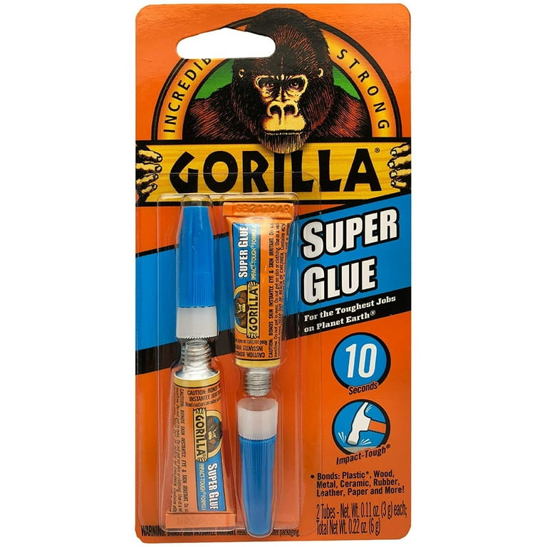 Gorilla Super Glue, Two 3 Gram Tubes, Clear, Pack of 1