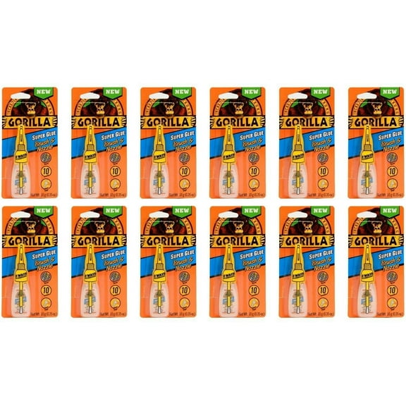 Gorilla Super Glue with Brush & Nozzle Applicator, 10 Gram, Clear, 12 Pack