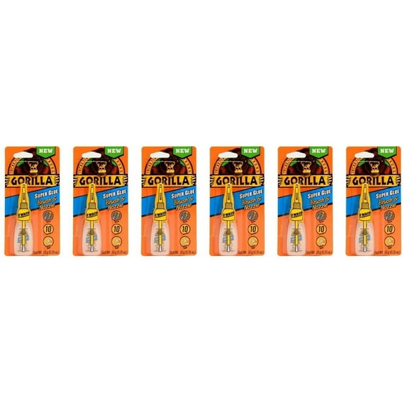 Gorilla Super Glue with Brush & Nozzle Applicator, 10 Gram, Clear, 6 Pack