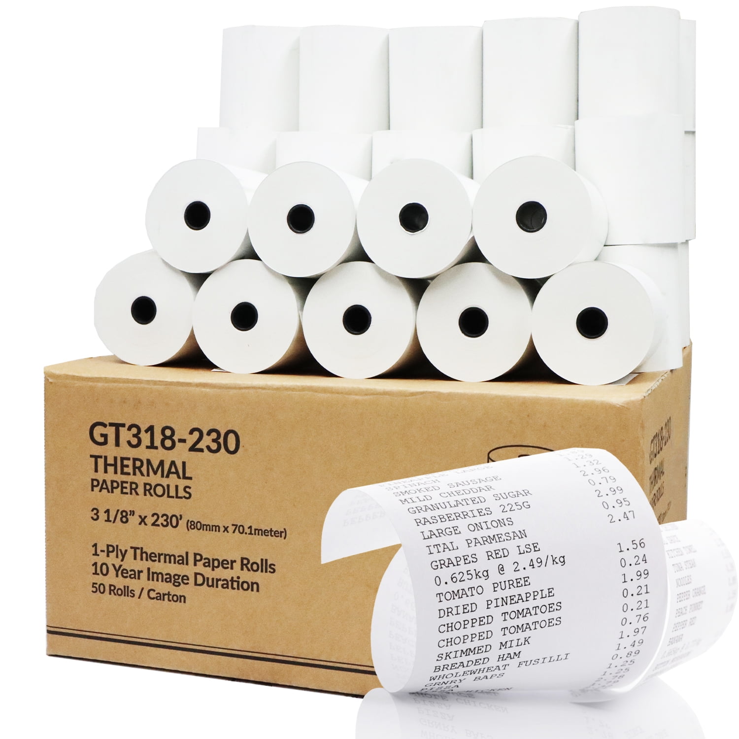 Gorilla Supply 3 1/8 x 230 Thermal Paper Roll TM-T88 T20 T90 SRP-350 370,  BPA Free, 50 Rolls