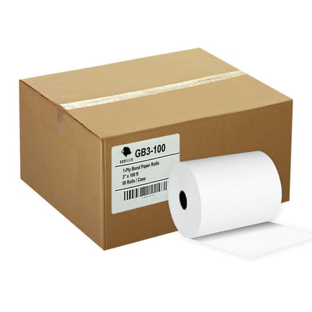 Gorilla Supply 3 x 100 Bond Receipt Paper Roll Telecheck Eclipse T77, BPA Free, 50 Rolls