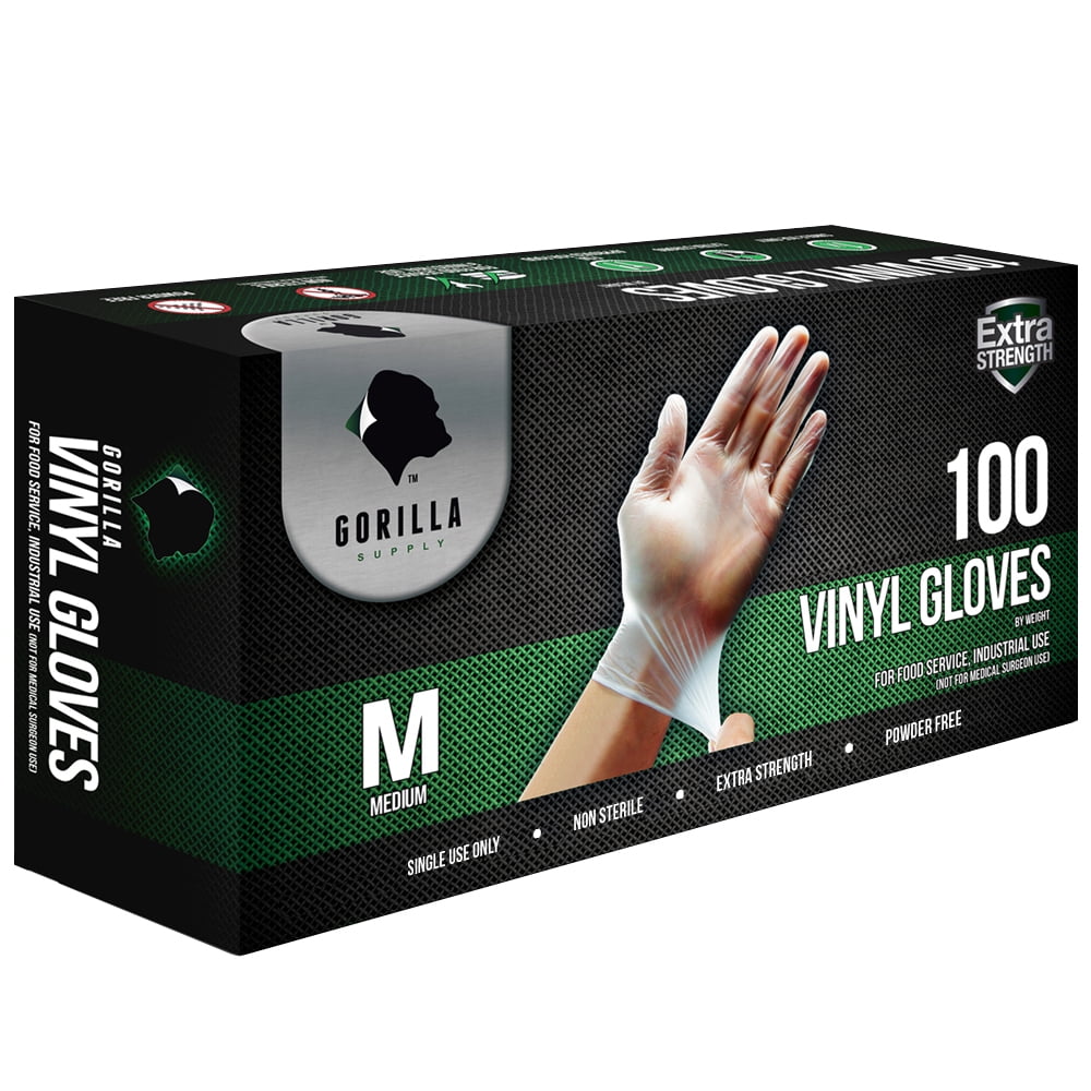 Gorilla Supply Disposable Vinyl Gloves BPA & Latex & Powder Free, 100 Count, Medium