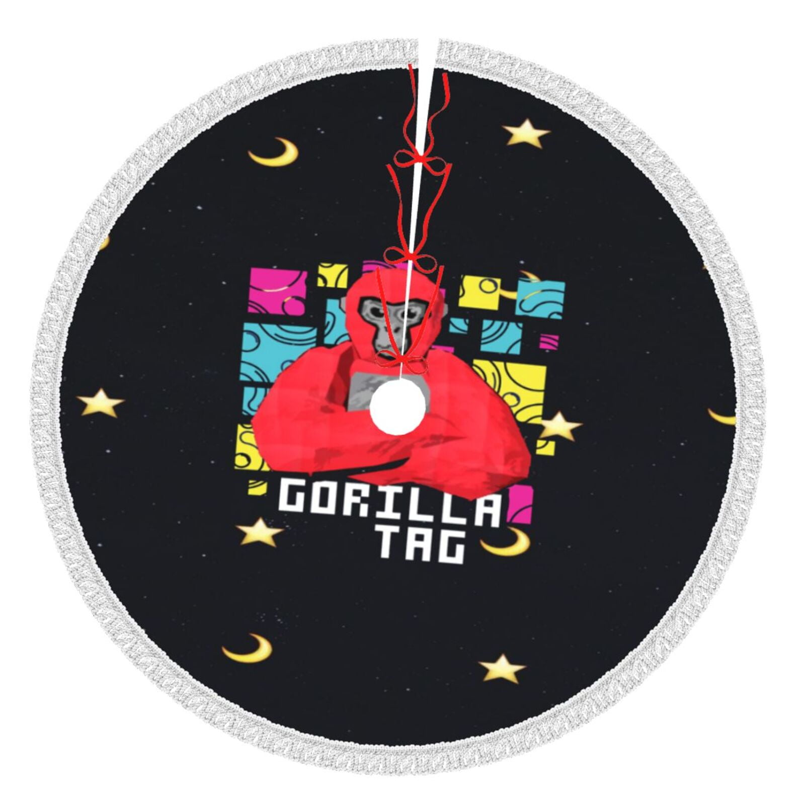 Gorilla Tag Christmas Tree Skirt with Tassels, Large Christmas Tree