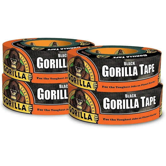 Gorilla Tape, Black Duct Tape, 1.88 in. x 35 yd, Black, Pack of 4
