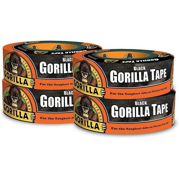 Gorilla Tape, Black Duct Tape, 1.88 in. x 35 yd, Black, Pack of 4