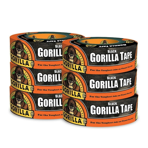 Gorilla Tape, Black Duct Tape, 1.88" x 35 yd, Black, Pack of 6