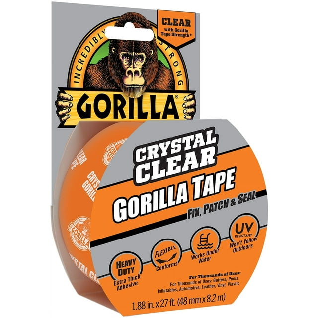 Gorilla Tape, Crystal Clear Duct Tape, 1.88" x 9 yd, Clear, (Pack of 6)