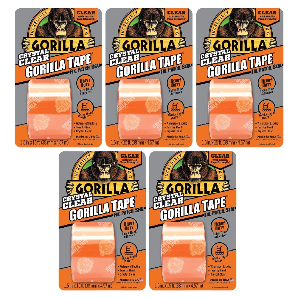Gorilla Tape Crystal Clear Repair Tape Underwater 1.5 in x 15 ft, 5Pack
