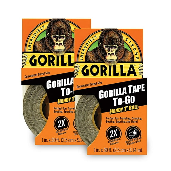 Gorilla Mini Duct Tape To-Go - Travel Size, Black - 2 Pack, 1 in x 10 yd