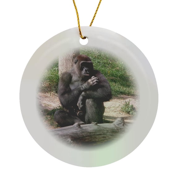 3drose, Gorilla Touching Fur, Circle Porcelain Ornament