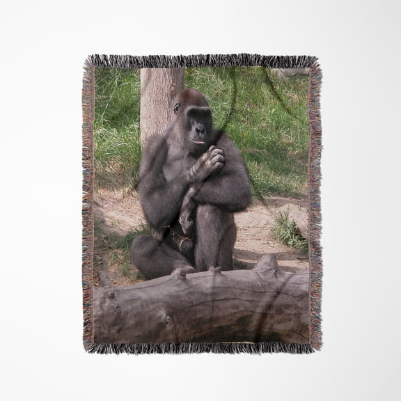 Gorilla Touching Fur, Woven Blanket
