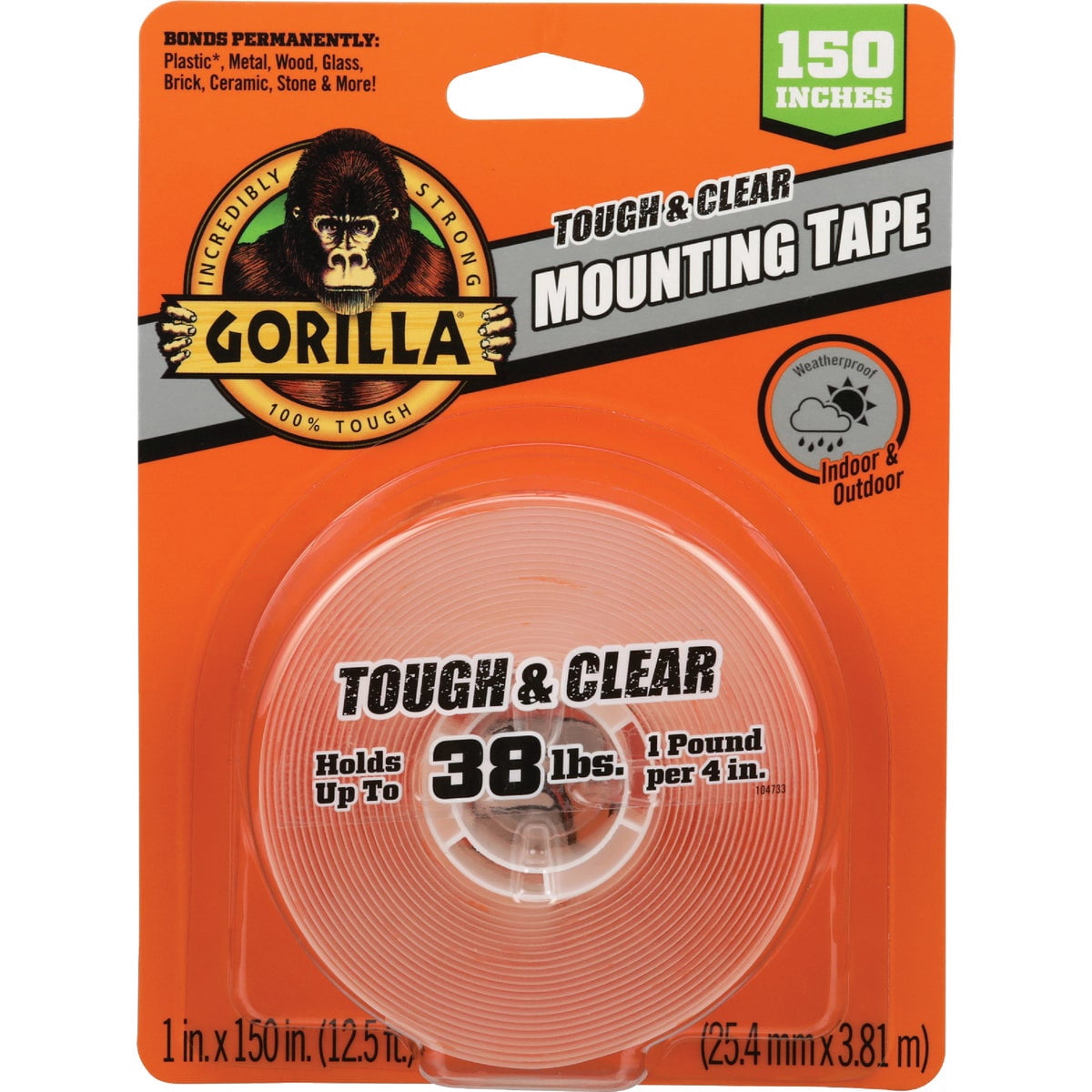 Gorilla Tough & Clear Double Sided Adhesive Mounting Tape, Extra Large, 1" x 150", Clear, Pack of 12 — Residential Use, Standard Application
