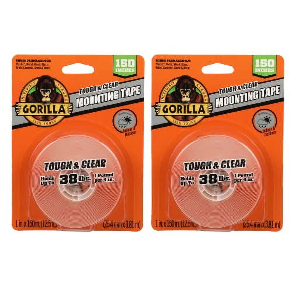 Gorilla Tough & Clear Double Sided Adhesive Mounting Tape, Extra Large, 1" x 150", Clear, (Pack