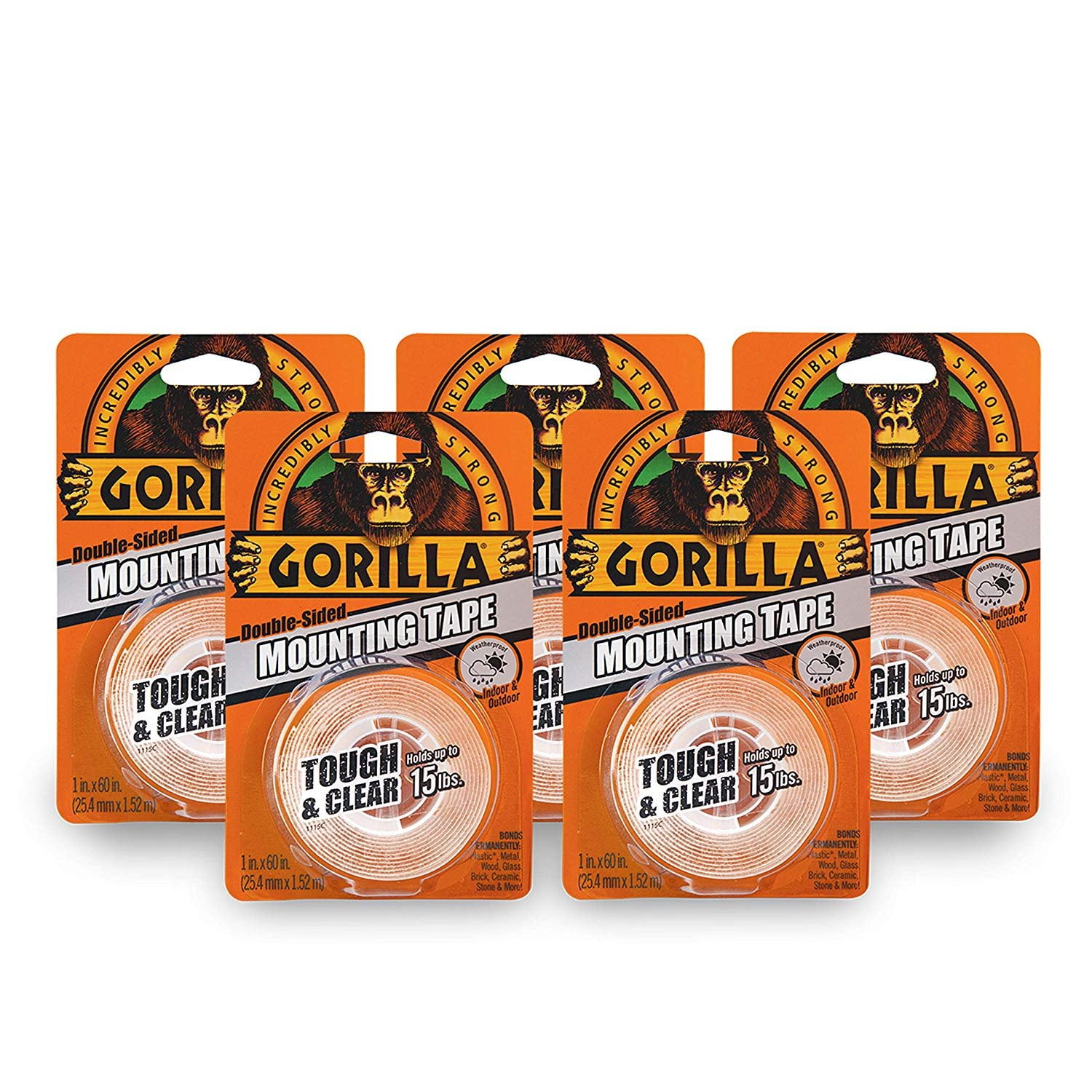 Gorilla Tough & Clear Double Sided Mounting Tape, 1 Inch x 60 Inches, Clear  