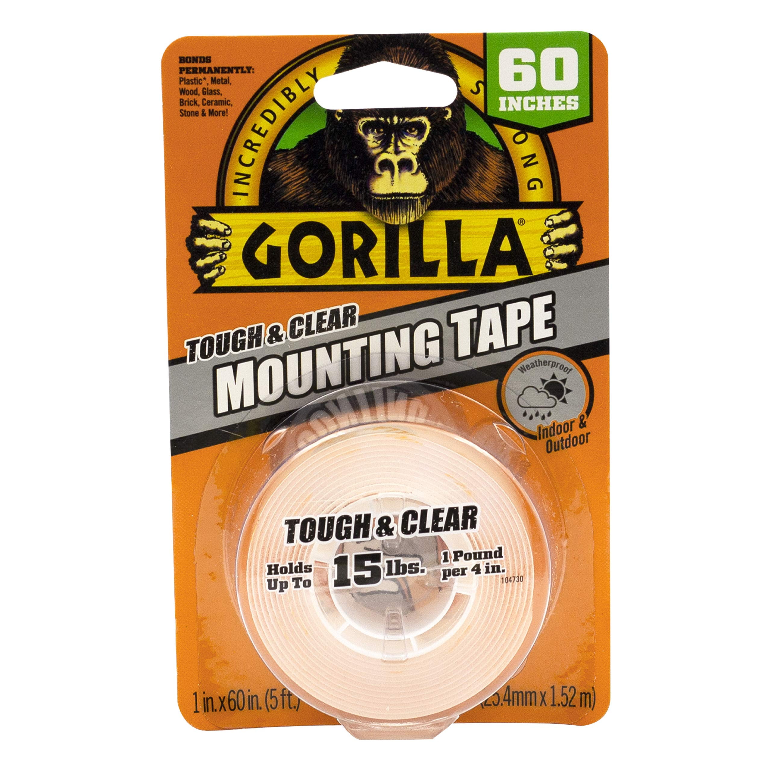 Gorilla Tough Clear Double Sided Mounting Tape, 1 x 60, Clear, (Pack of 1)