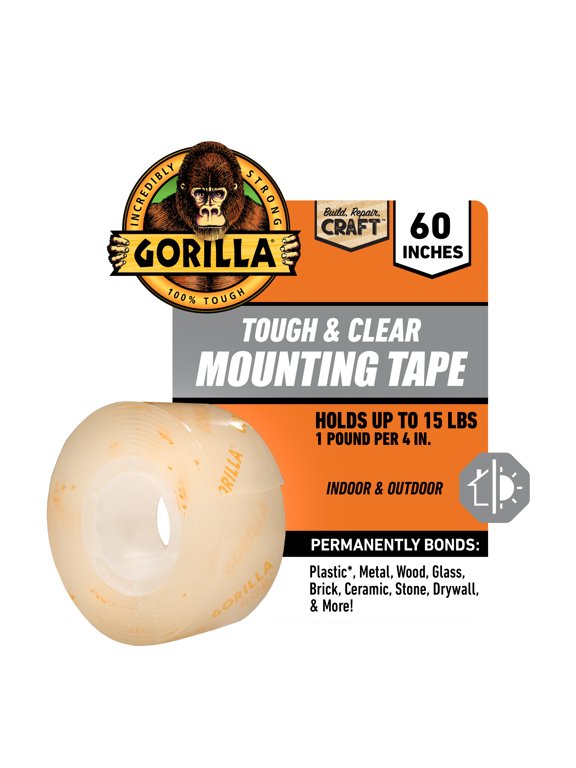 Tough & Clear Double-Sided Mounting Tape, 60" Roll-1 Pack/ Model 6065201, New