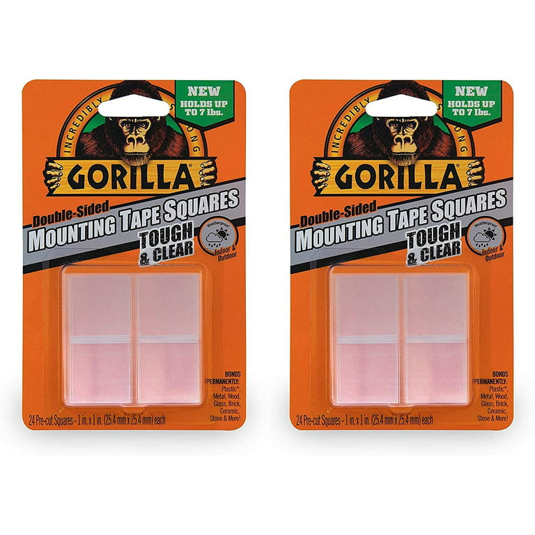 Gorilla Tough & Clear Double Sided Tape Squares, 24 1 Pre-Cut Mounting  Squares, Clear, (Pack of 1)