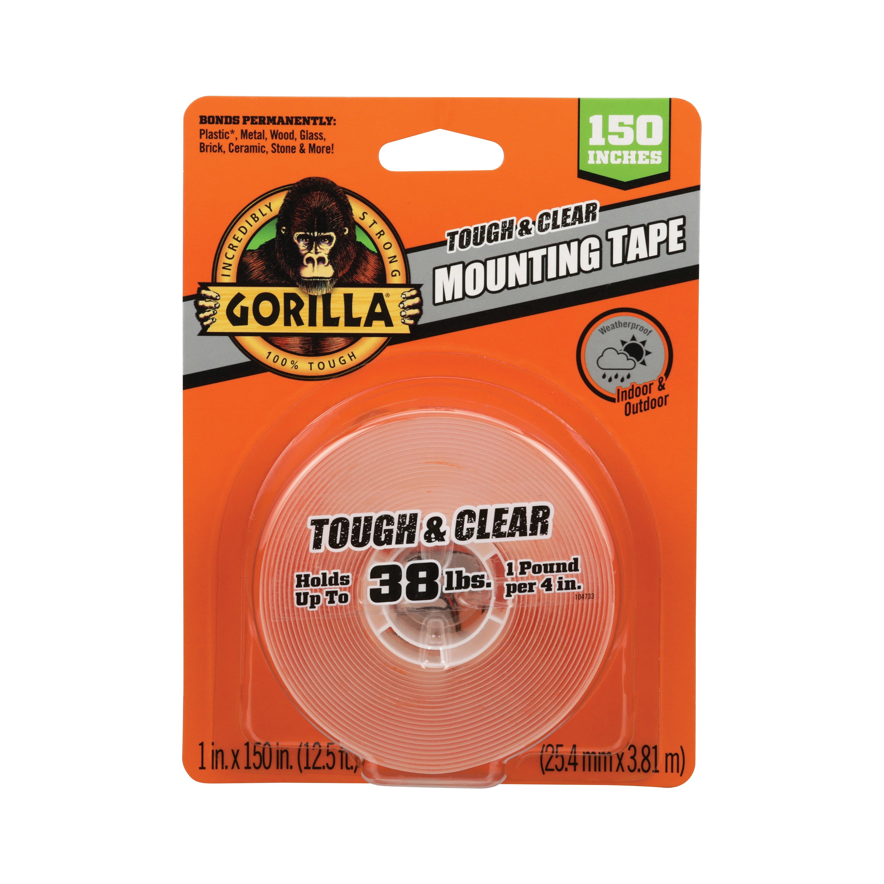 Gorilla Tough & Clear Double Sided XL Mounting Tape, 1" x 150", Clear, Pack of 1 Fur Pak — Residential Use, Standard Application