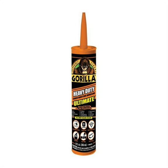 Gorilla Ultimate Construction Adhesive, 9 oz Cartridge. Model is 8008002.