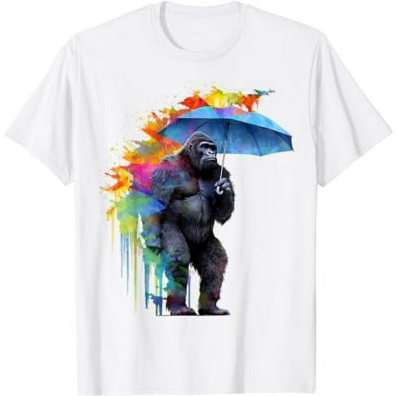 Gorilla Umbrella Artwork Colourful - Animal Monkey Zoo Gorilla T-Shirt