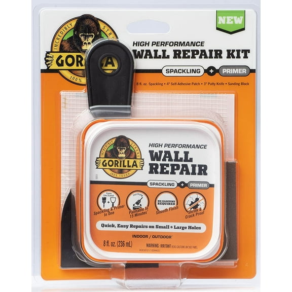 Gorilla Wall Repair Kit Spackling + Primer - Heavy Duty - 4 Piece, 8 Ounce
