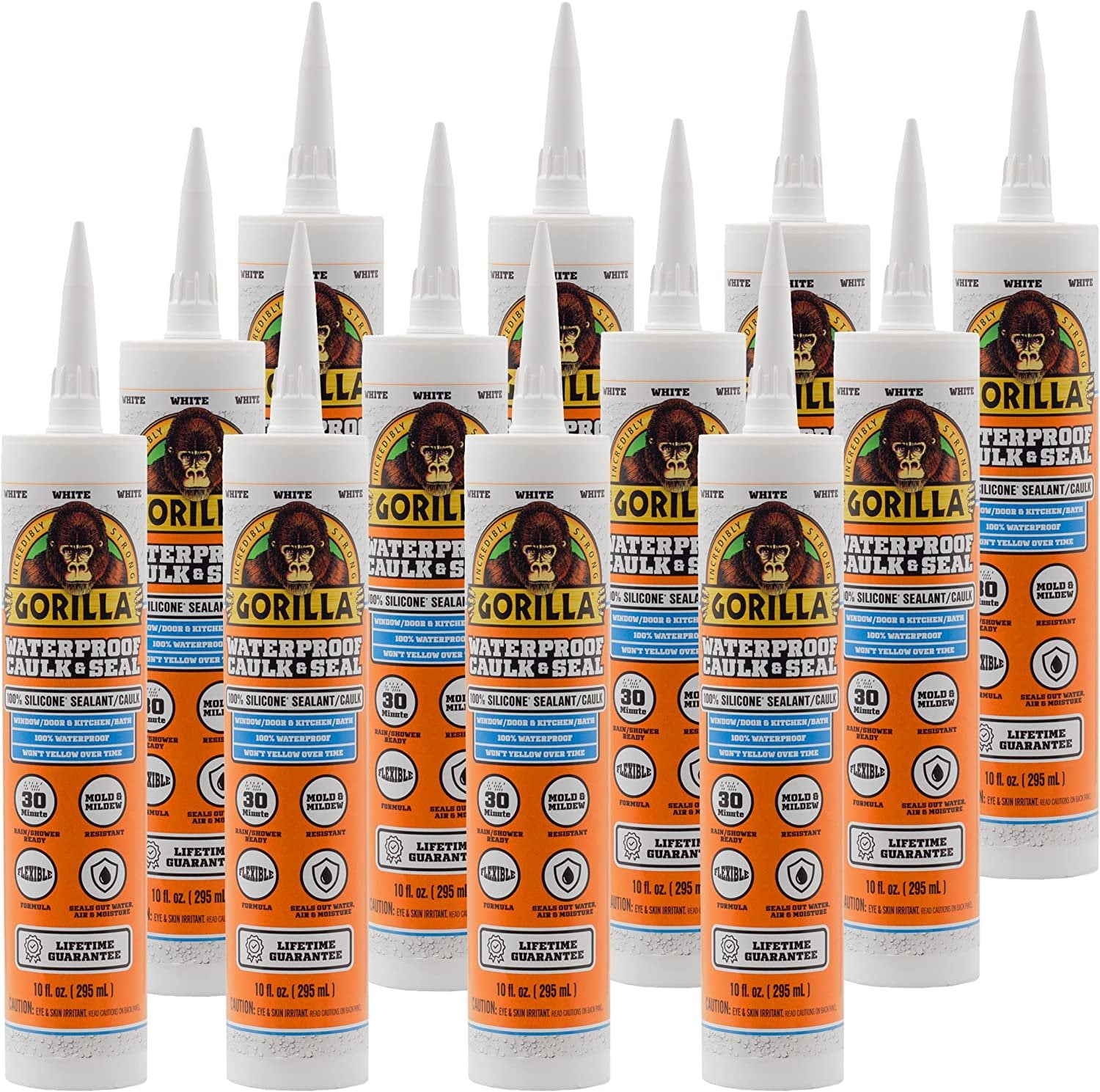 Gorilla Waterproof Caulk & Seal 100 Silicone Sealant, 10oz Cartridge