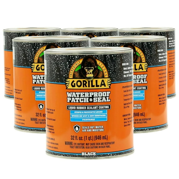 Gorilla Waterproof Patch & Seal Liquid, Black, 32 Ounces Pack of 6