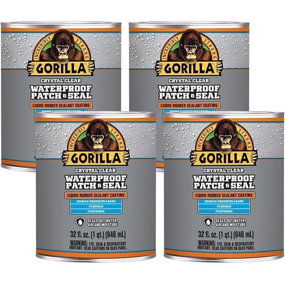 Gorilla Waterproof Patch & Seal Liquid, Clear, 32 Ounces, Pack of 4 — Residential Use, Standard Application